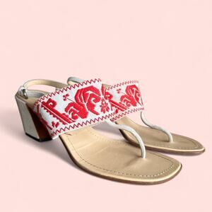 Miu miu embroidered cloth sandals